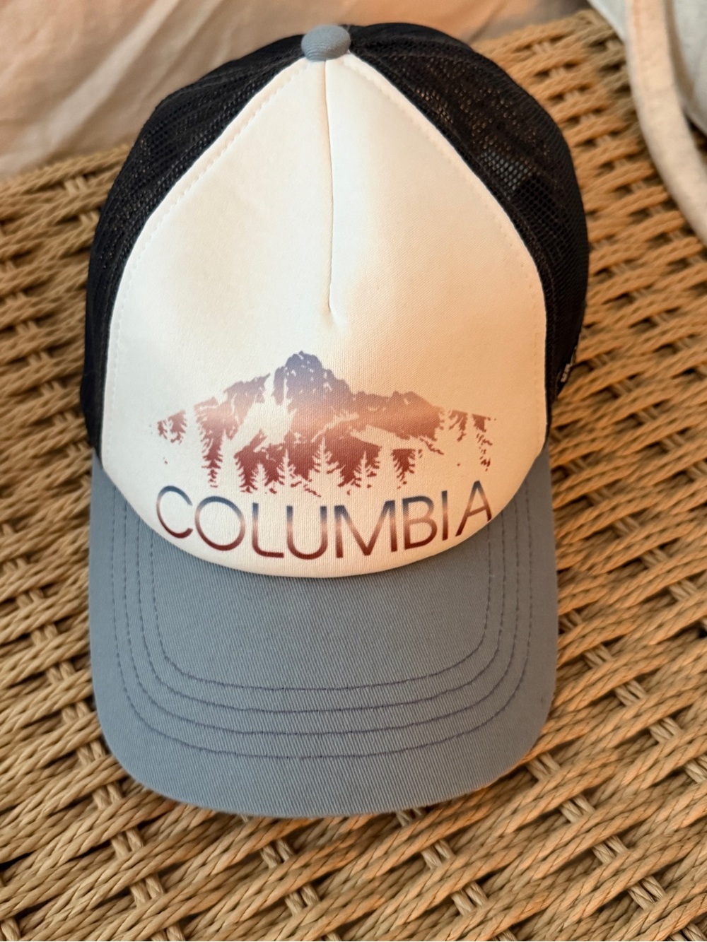 Columbia White, Gray & Black Trucker Hat with Mountain Graphic